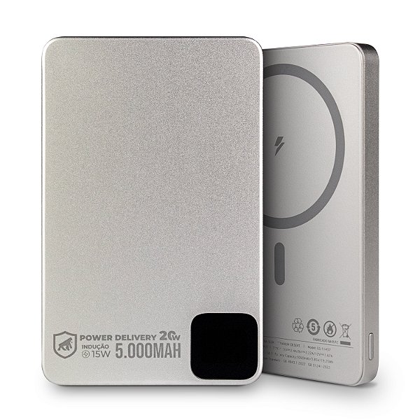 Carregador Portátil MagSafe - 5.000mAh - Wireless 15W, USB-C PD, Ultrafino e Magnético para iPhone e Android - Titanium - Gshield