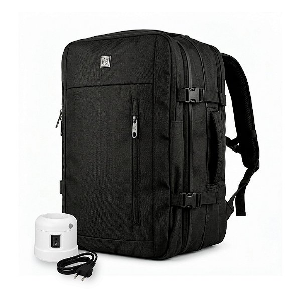 Mochila Mala de Mão para Viagem 38 Litros com Compartimento interno a Vácuo e Bomba de Sucção para Notebook até 17'' Expansível, Resistente à Água - Gshield