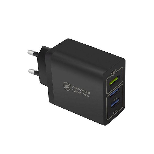 Carregador Turbo Triplo USB-A até 18W - Preto - Gshield