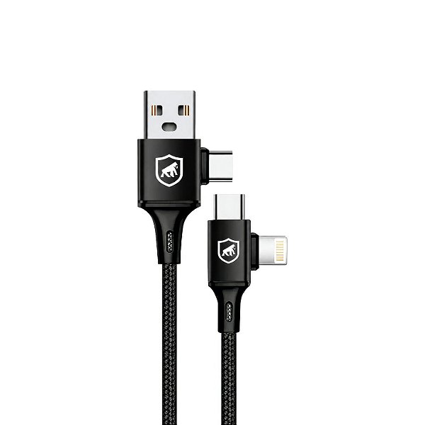 Cabo 4 em 1 - Carregamento Rápido 65W - USB-A, USB-C/Tipo-C e Lightning, Preto - 1M - Discovery - Gshield