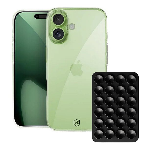 Kit Capa Crystal Slim para iPhone 17 + Ventosa - Preto - Gshield