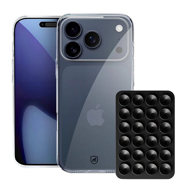 Kit Capa Crystal Slim para iPhone 17 Pro Max + Ventosa - Preto - Gshield