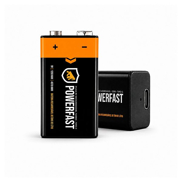 Bateria de Lítio 9V, Pilha Recarregável Tipo-C, 4070mWh com Capacidade de 1200mAh e 1000 ciclos - Cartela com 1 Pilha - Gshield