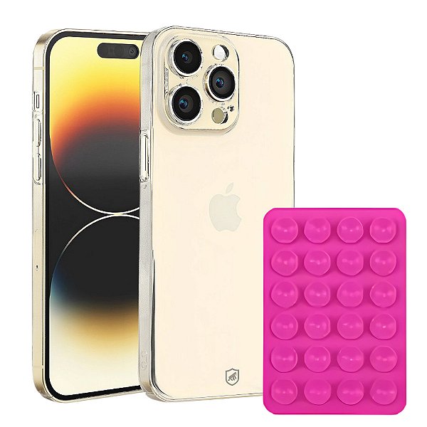Kit Capa Crystal Slim para iPhone 14 Pro + Ventosa - Rosa - Gshield