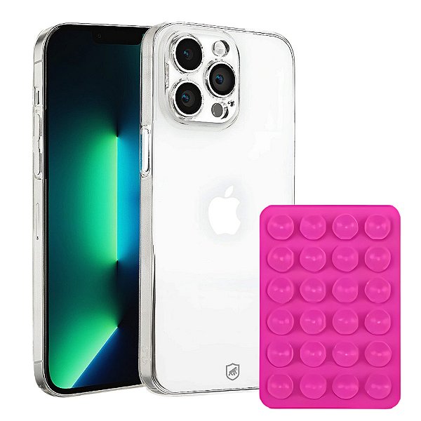 Kit Capa Crystal Slim para iPhone 13 Pro Max + Ventosa - Rosa - Gshield