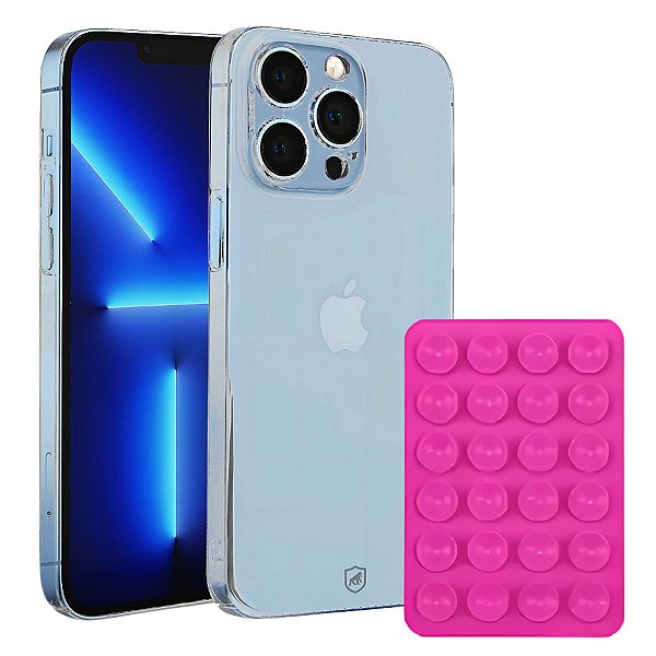 Kit Capa Crystal Slim para iPhone 13 Pro + Ventosa - Rosa - Gshield