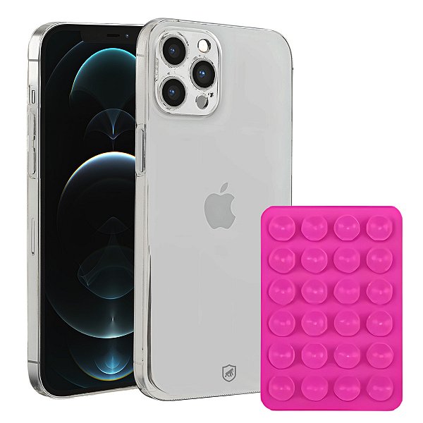 Kit Capa Crystal Slim para iPhone 12 Pro Max + Ventosa - Rosa - Gshield