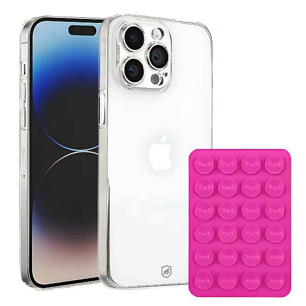 Kit Capa Crystal Slim para iPhone 14 Pro Max + Ventosa - Rosa - Gshield