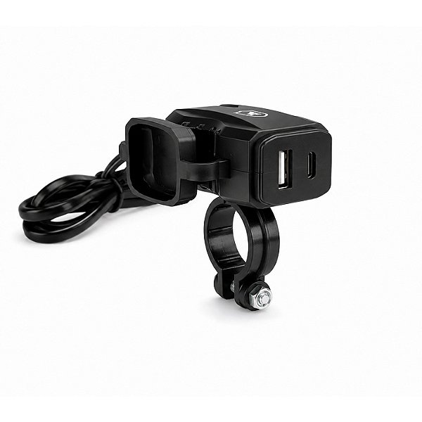 Carregador de Celular Universal para Moto USB-A + USB-C, Carregamento Rápido 15W e Fixação 3 em 1 - Preto - Gshield