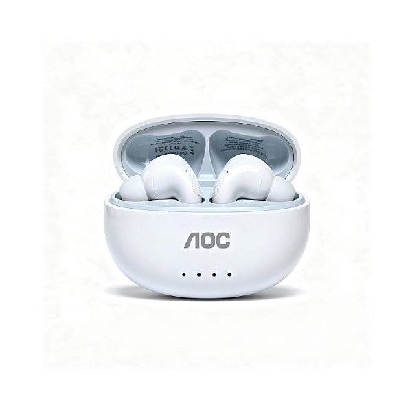 Fone de Ouvido Bluetooth 6.0 Branco Sem Fio - Baixa Latência, Estojo com Bateria e Controle Touch - AOC