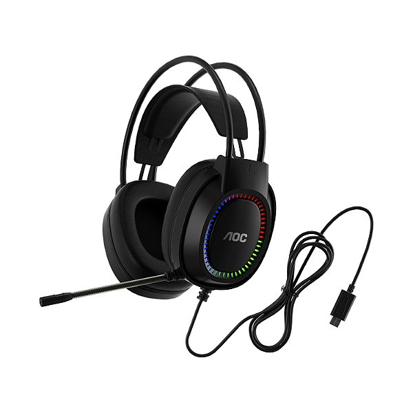 Headset Gamer USB 2.0 com Microfone, RGB, Som Imersivo e Conforto Premium – Preto - AOC