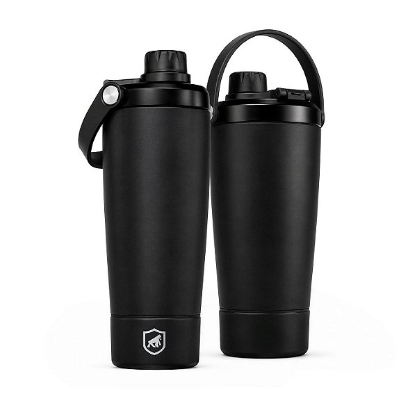 Coqueteleira Térmica Armor 600ml com Tela Antigrumos, Compartimento para Whey e Alça para Transporte - Preta - Gshield