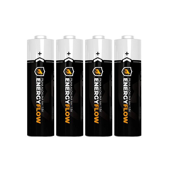 Pilha Alcalina 4 Unidades AA Energy Flow com Tensão de 1,5V, Alta potência e Durabilidade para Controles, Teclados, Mouses e Brinquedos - Gshield