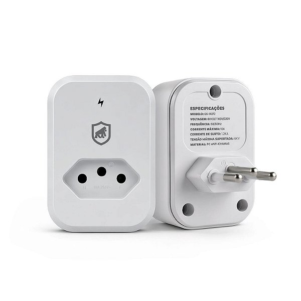 Protetor contra Surtos Elétricos Anti-Raio de até 1,2 kA com Tecnologia DPS, Fabricado em PC antichamas, Bivolt 10A e LED indicativo, Branco - Dual Shock - Gshield
