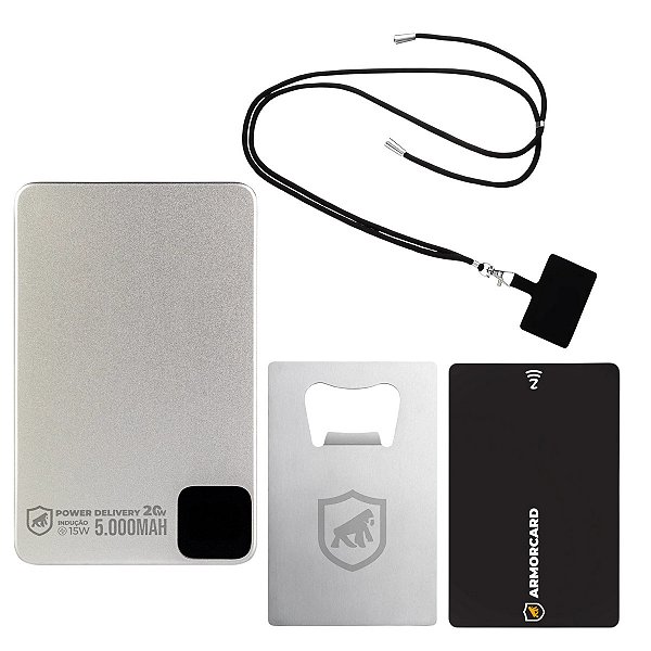 Kit MagSafe Premium – Power Bank 5.000mAh + Cartão Digital NFC + Cordão Salva Celular + Abridor