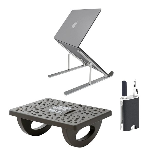 Kit Escritório e Home Office - Apoio para Pés Ergonômico + Suporte Notebook + Conjunto de Limpeza - Gshield