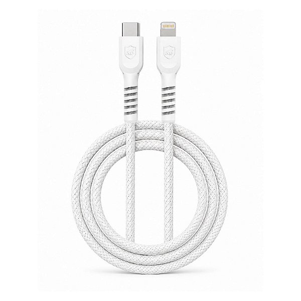 Cabo Dual Armor Tipo C/ Lightning 1M com Carregamento Rápido 27W Revestido em Nylon Balístico - Branco - Gshield