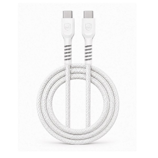 Cabo Dual Armor Tipo C/ Tipo C 1M com Carregamento Rápido 65W Revestido em Nylon Balístico - Branco - Gshield