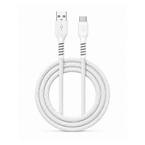 Cabo Dual Armor Tipo C/ USB-A 1M com Carregamento Rápido 18W Revestido em Nylon Balístico - Branco - Gshield