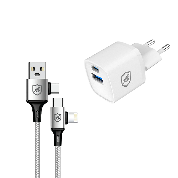 Kit Carregamento Rápido GaN 20W com Cabo 4 em 1 65W USB-C Lightning - Gshield