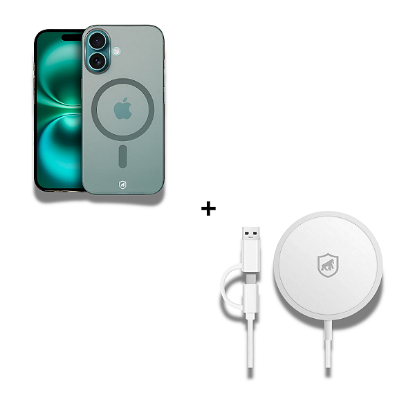 Kit Carregador Wireless Magsafe 15W + Capa Crystal Slim Magsafe Titanium para iPhone 16 - Gshield