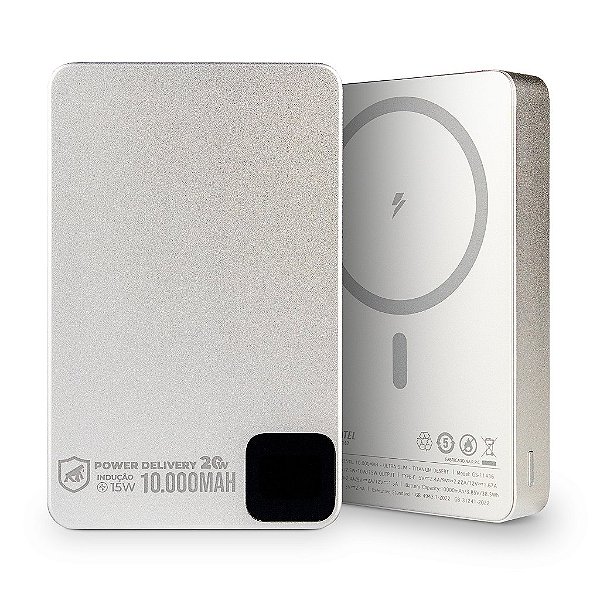 Carregador Portátil MagSafe - 5.000mAh/10.000mAh - Wireless 15W, USB-C PD, Ultrafino e Magnético para iPhone e Android - Titanium - Gshield