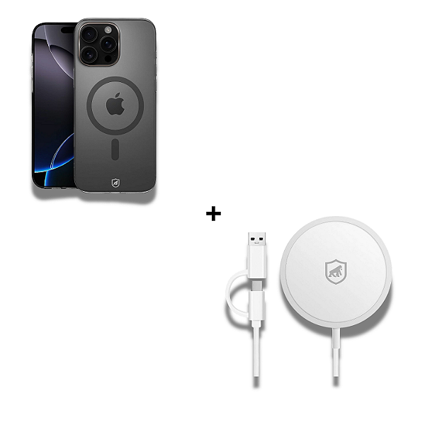 Kit Carregador Wireless Magsafe 15W + Capa Crystal Slim Magsafe Titanium para iPhone 16 Pro Max - Gshield