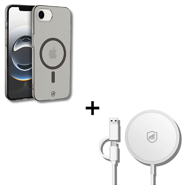 Kit Capa Crystal Slim Titanium para iPhone 16E / 17E + Carregador Wireless MagSafe - Gshield