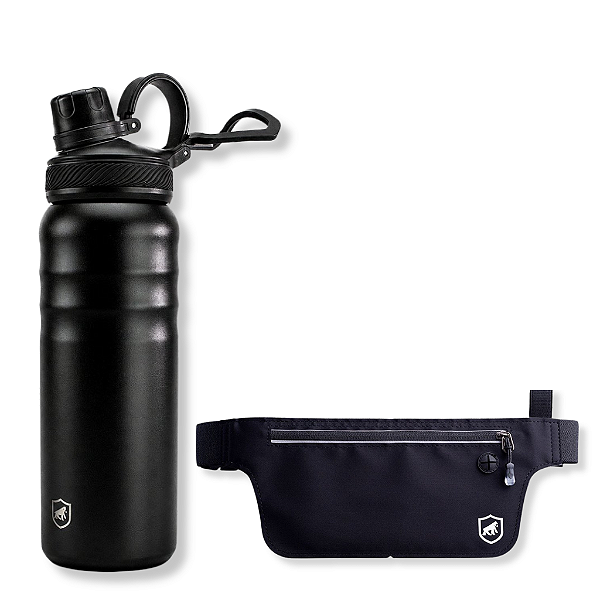 Kit Pochete Ultra Slim + Garrafa Térmica Preta Aço inoxidável de Parede Dupla 700ml - Gshield