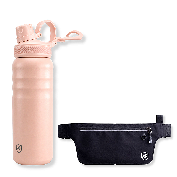 Kit Pochete Ultra Slim + Garrafa Térmica Rosa Aço inoxidável de Parede Dupla 700ml - Gshield