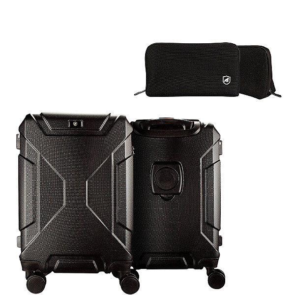 Mala de Bordo 20" Antifurto com Porta-Copos Retrátil e Rodas 360° + Necessaire Organizadora Discovery - Gshield