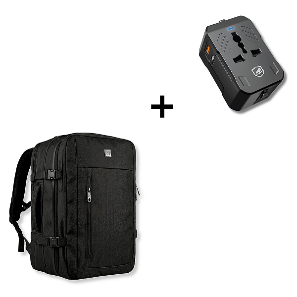 Kit Mochila 38L para Viagem para Notebook 17" + Carregador Turbo PD - Gshield