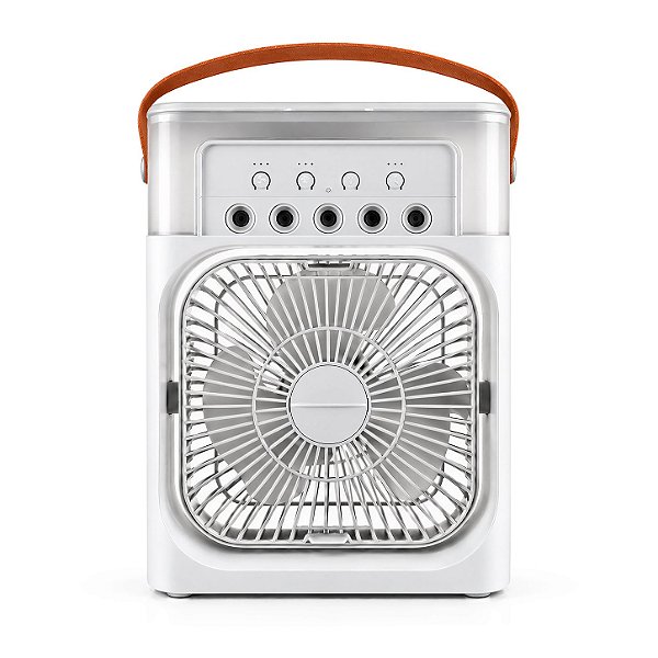 Mini Ventilador Climatizador Portátil 5V, Corrente de Saída 2A com Resfriamento por Névoa 10W, LED Colorido, USB Tipo-C e Reservatório de Água - Branco
