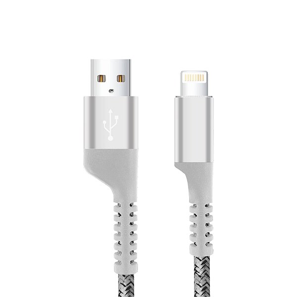 Cabo Lightning / USB-A 1M Nylon Trançado, Carregamento Rápido 3A e Transferência de Dados 480Mbps - Branco - Fish Kevlar
