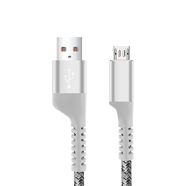 Cabo Micro USB-A 1M Nylon Trançado, Carregamento Rápido 3A e Transferência de Dados 480Mbps - Branco - Fish Kevlar