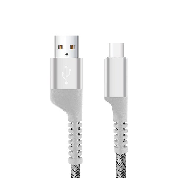 Cabo Tipo C / USB-A 1M Nylon Trançado, Carregamento Rápido 3A e Transferência de Dados 480Mbps - Branco - Fish Kevlar