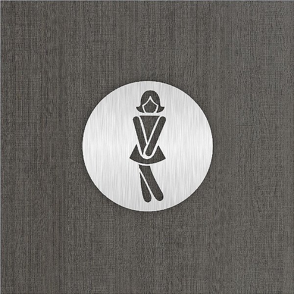 Placa Vazada Indicativa Banheiro Feminino em Aço Inox Escovado