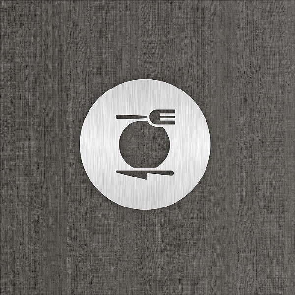 Placa Sinalização Redonda Cozinha Prato Inox Escovado