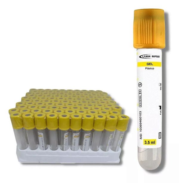 Tubo para coleta de Sangue a Vácuo Gel 3.5ml Plástico Labor Import 100 unidades