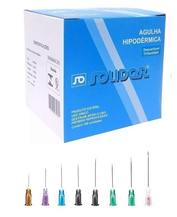Agulhas Hipodérmicas Solidor Caixa Com 100 Unidades