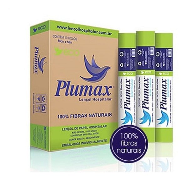 Lençol Hospitalar Eco 100% Fibras Naturais caixa com 10 rolos - Plumax