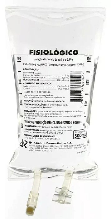 Soro Intravenoso Fisiológico 0,9% Estéril Bag 500 ml - JP