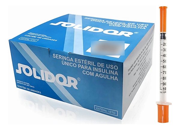 Seringa de Insulina Solidor 1ml com agulha fixa 30G 13x0,30mm cx 100 Unidades