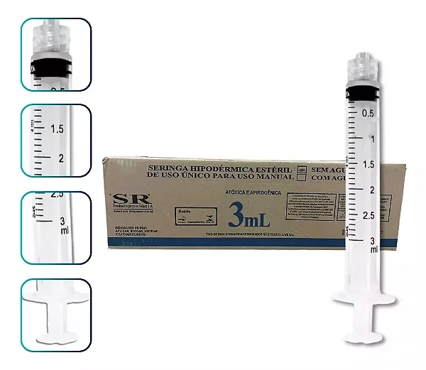 Seringa 3ml Luer Lock Sem Agulha SR Caixa Com 500 Unidades
