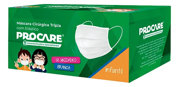 Máscara Cirúrgica Infantil Tripla Com Elástico Procare caixa 50 unidades
