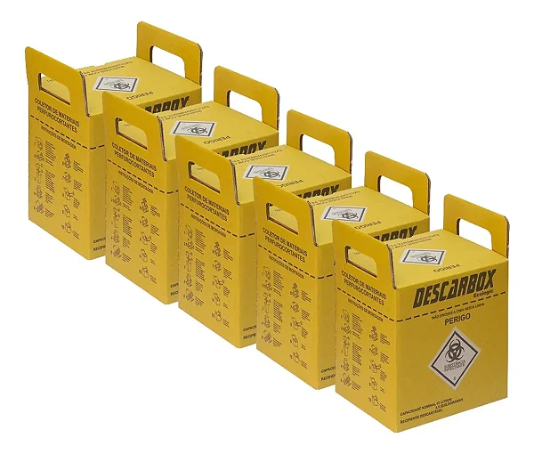 Caixa Coletora Perfuro Cortante 3 Litros Descarbox Kit 5 unidades