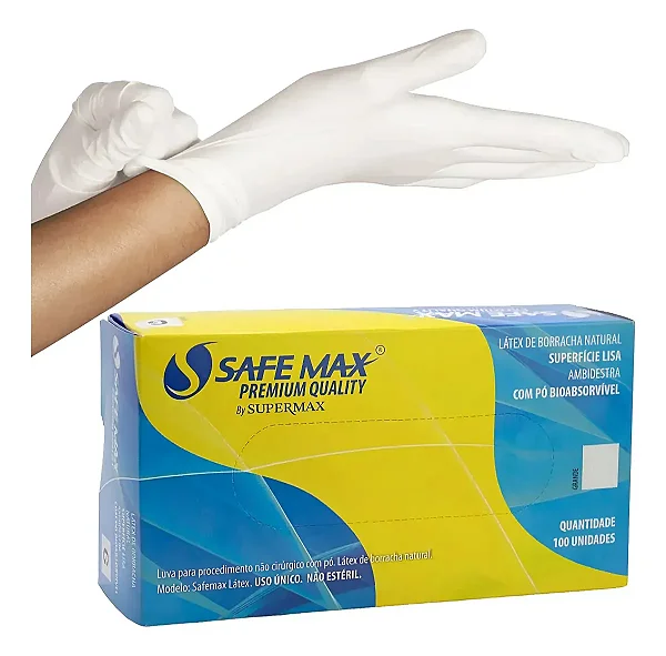 Luva Para Procedimento Latex Com Pó Branca Safemax caixa com 100 unidades