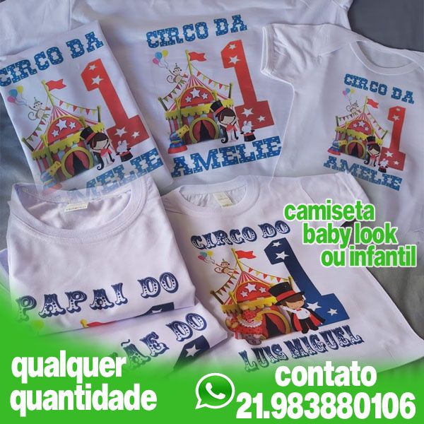 Camisetas Personalizadas Tema Circo Camisa Kit Aniversário Blusa Infantil -  W3ARTESTAMPA Camisetas personalizadas, eventos, aniversários, empresas