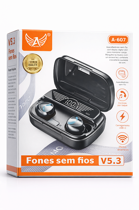 Fone Bluetooth Sem Fio TWS Case com Marcador Digital % Bateria - Preto Gamer