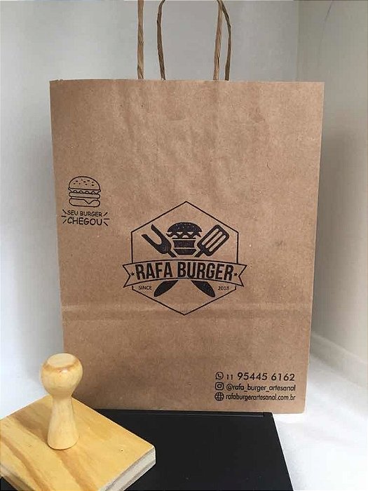 Carimbo de Madeira Ideal para Sacola Kraft - PERSONALIZADO 8 x 14 cm